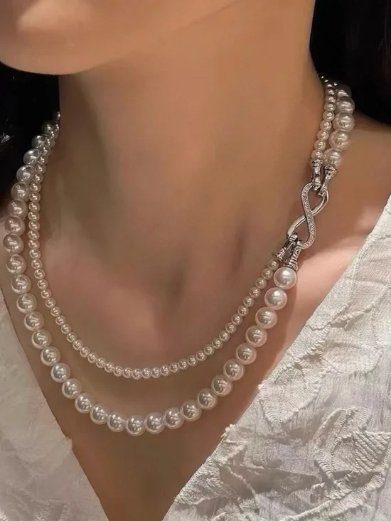 Elegant Fresh Water Pearl Double-Strand Necklace - White Pearls Nice Gift Idea - Picture 3 of 3
